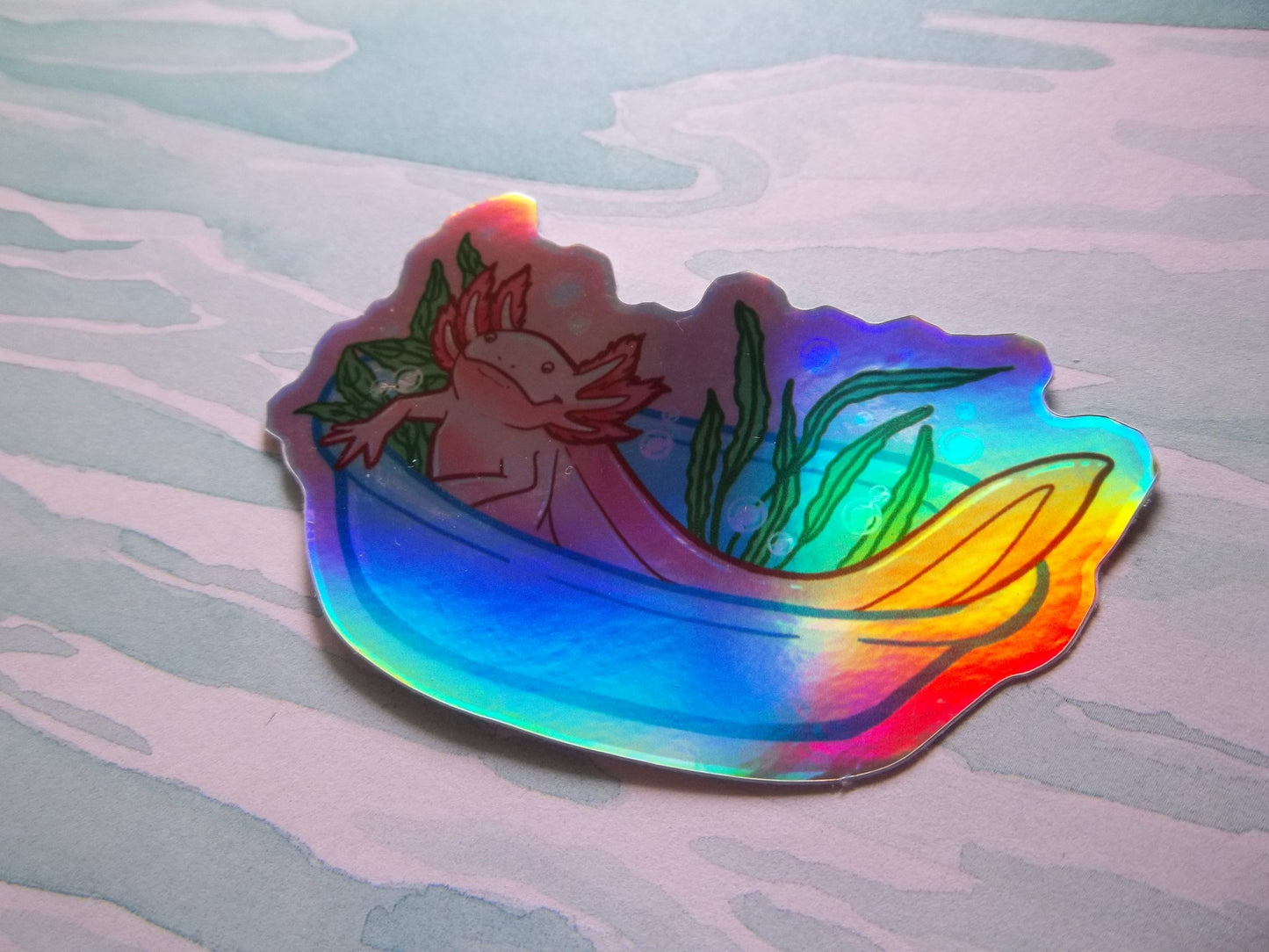 Axolotl in a Bathtub Sticker- 3" Holo Vinyl