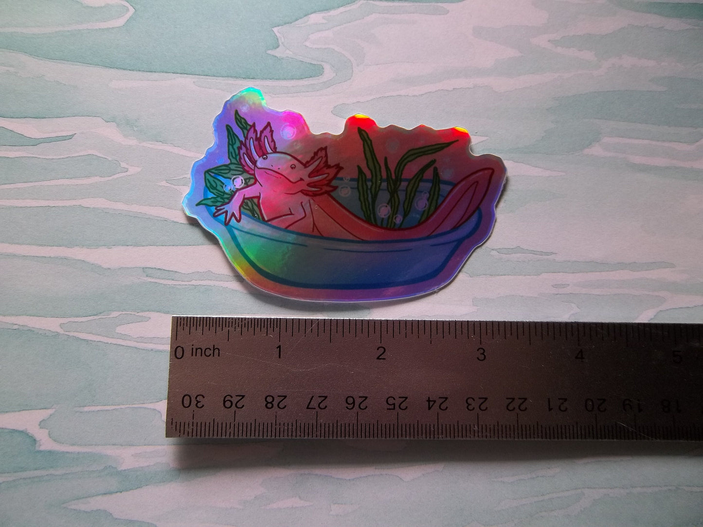 Axolotl in a Bathtub Sticker- 3" Holo Vinyl
