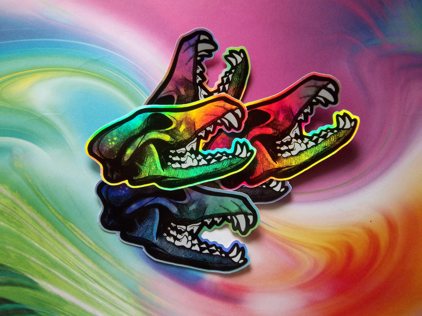 Wolf / Coyote / Canine Skull Sticker - 3" Holo Vinyl - Vulture Culture