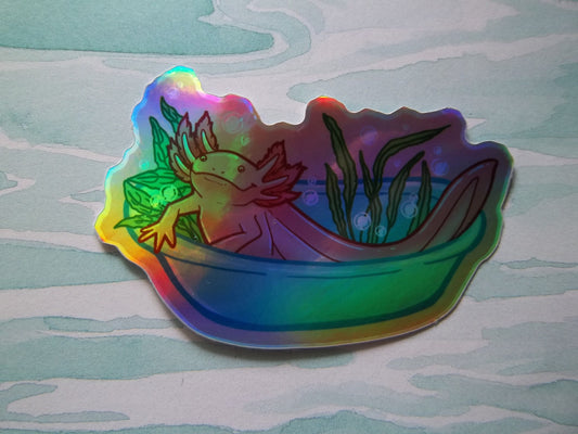 Axolotl in a Bathtub Sticker- 3" Holo Vinyl
