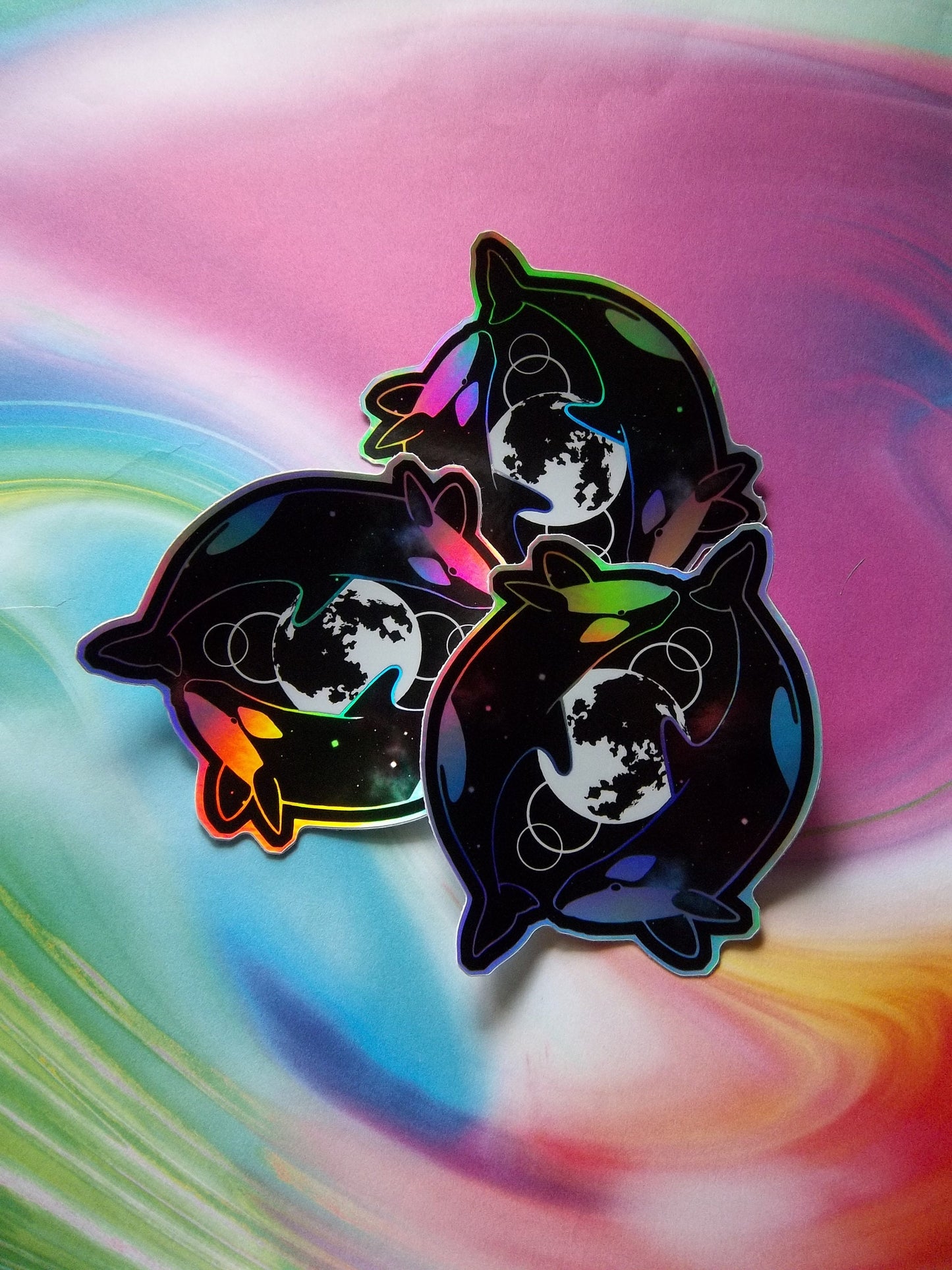 Orca Space Whales Sticker - 3" Holo Vinyl
