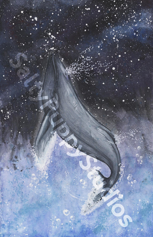 Galaxy Whale Print 11 x 17 Fine Art Hand Signed , Sea Animals Space Inspired