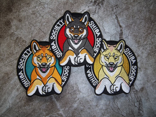 Shiba Society Patch Original Artwork Embroidered 4"x4" Patch Dog Lover Inu Fan Raw, , Burnt and Toasty !