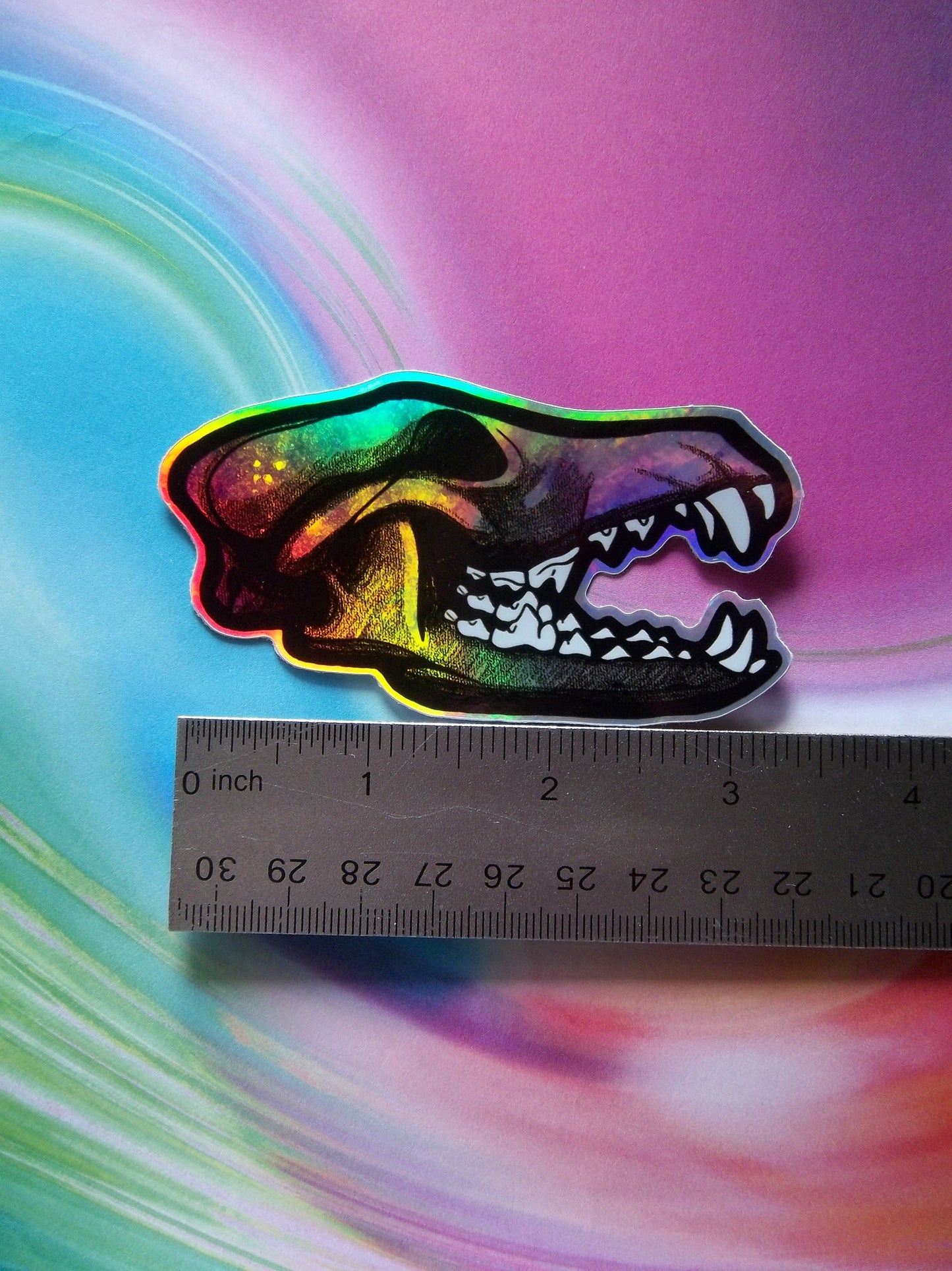 Wolf / Coyote / Canine Skull Sticker - 3" Holo Vinyl - Vulture Culture