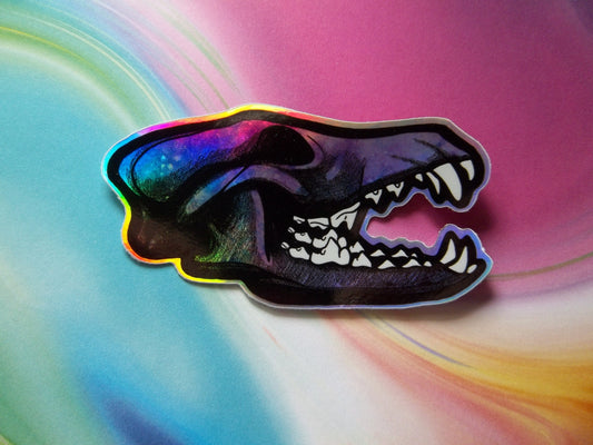 Wolf / Coyote / Canine Skull Sticker - 3" Holo Vinyl - Vulture Culture