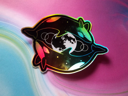 Orca Space Whales Sticker - 3" Holo Vinyl